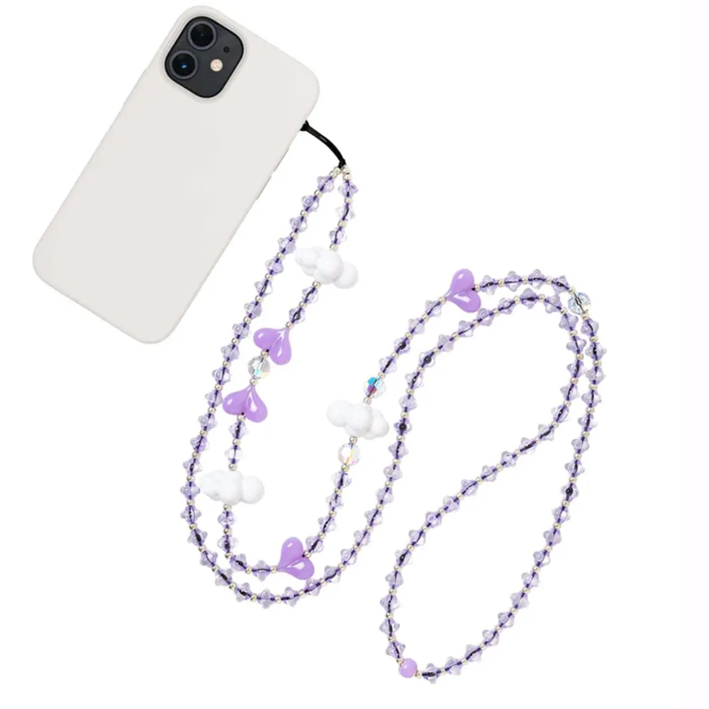 HERLOOK New White Clouds Phone Chain Beads Long String for Cell Phones Heart Charm Stylish Y2K Accessories Mobile Lanyard
