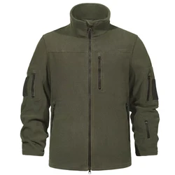 Winter Tactical Fleece Jackets Men Warm Polar Outdoor Stand Collar Coat Multi-Pocket Casual Hiking Camping Trekking Climbing