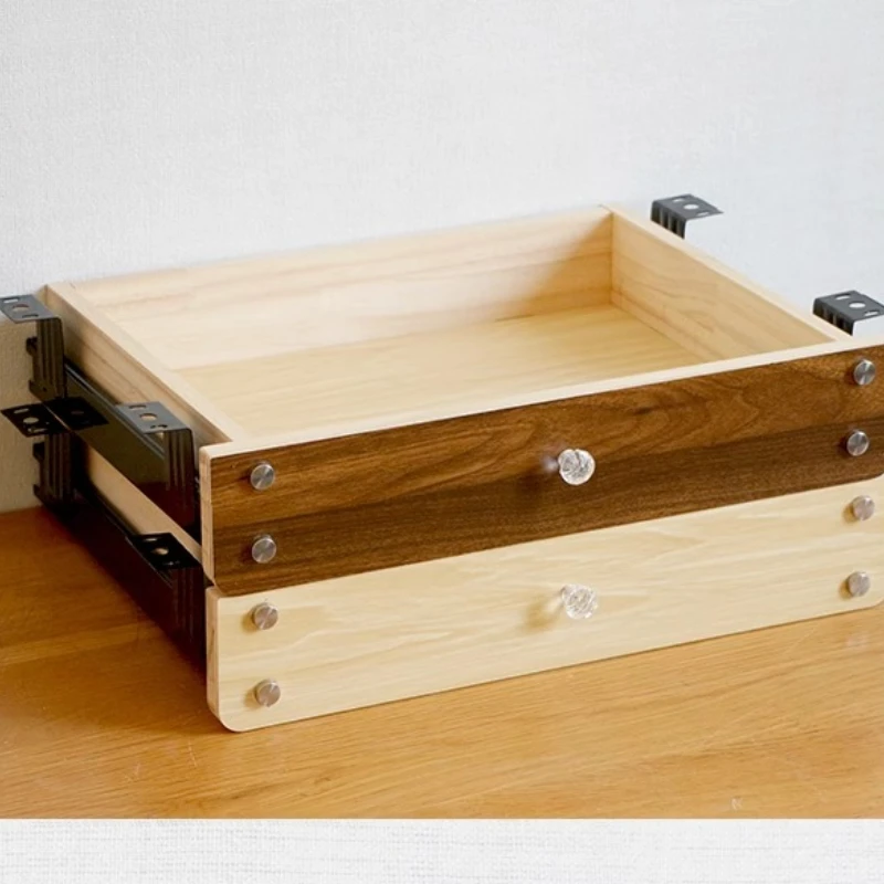 صندوق تخزين من الخشب الصلب تحت المكتب، صندوق تخزين منزلق لمحطة عمل المكتب، منظم إضافي، خزانة ملفات معلقة مخفية #4