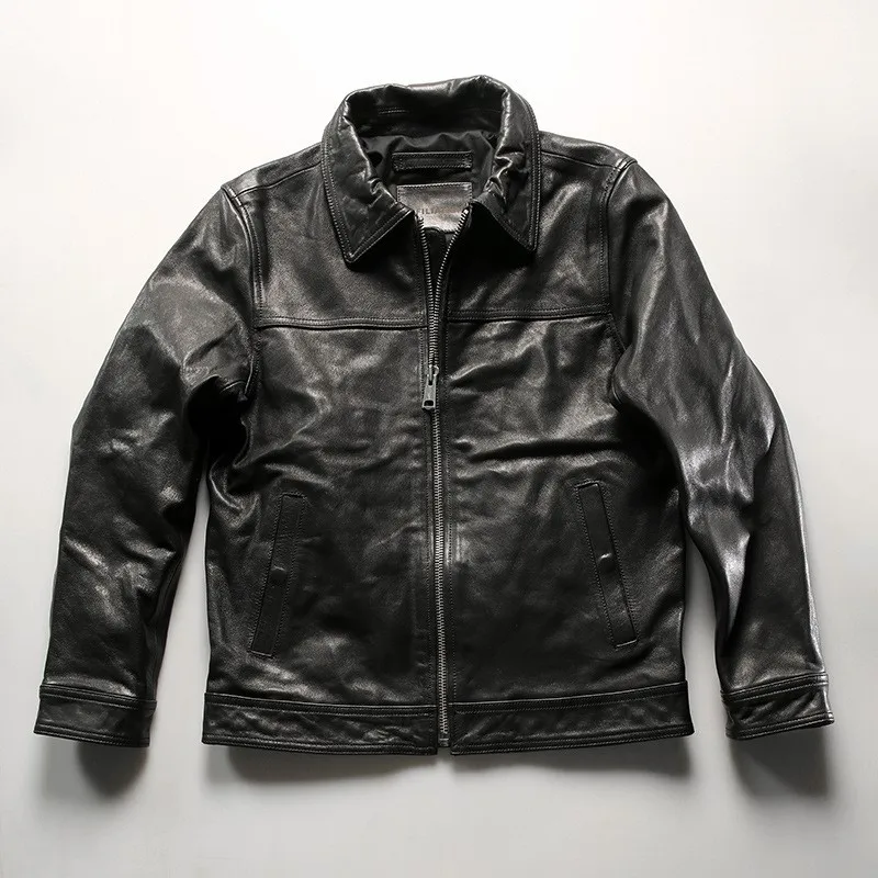 Vegetable-tanned mountain leather men's lapel casual short