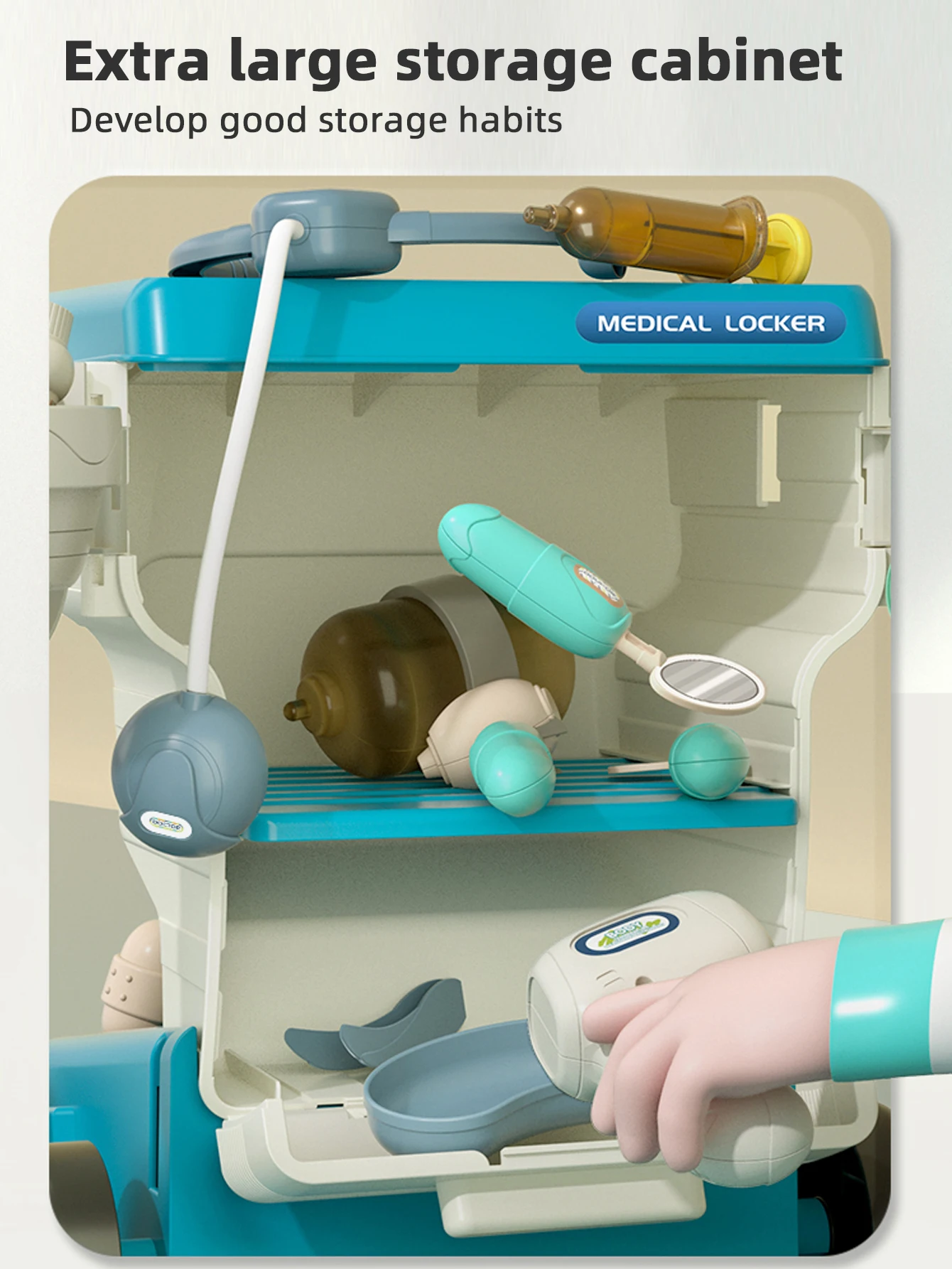 Kids Pretend Play Simulated Hospital Medical Trolley Toy, 16‑Piece Sound‑Effect Medical Tool Set. - view 6