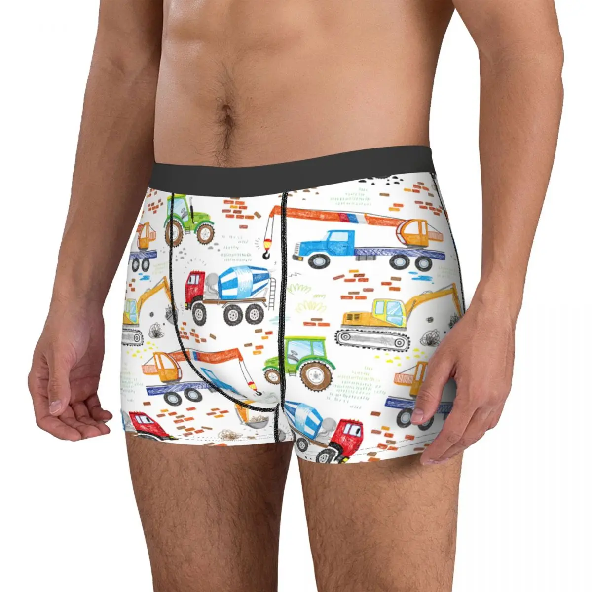 Cartoon Truck Excavator Men Underwear Child Car Anime Plaid Boxer Shorts Panties Funny Polyester Underpants for Male Plus Size