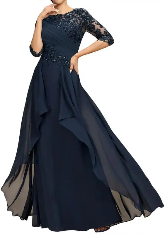 

Lace Appliques Mother of The Bride Dresses for Wedding Ruffle Chiffon Mother of The Groom Dress