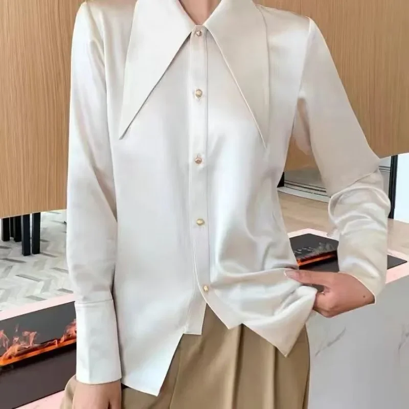 QWEEK Solid Office Minimalist Elegant Shirts Luxury Chic Korean Style Blouses Long Sleeve Button women\'s clothing autumn 2024