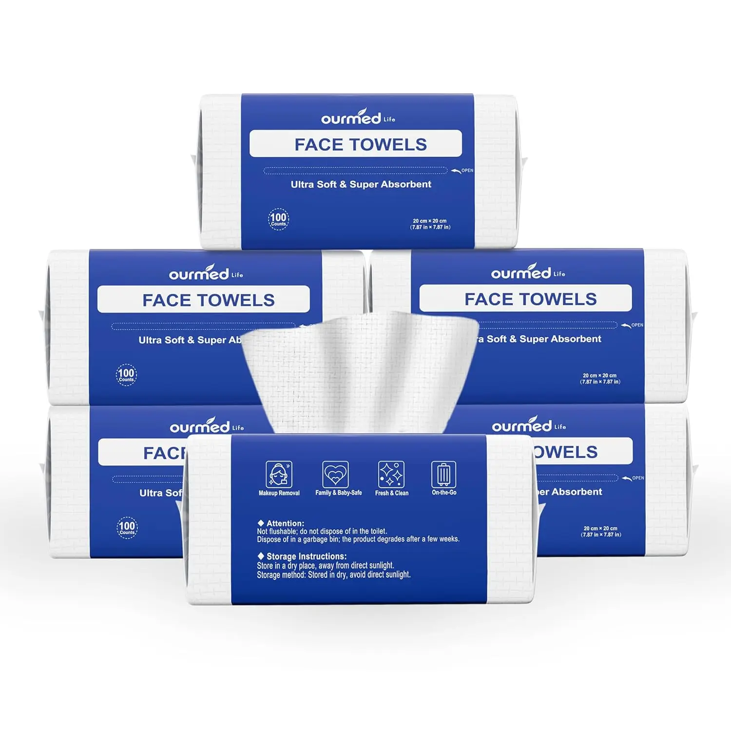 

Disposable Biodegradable Face Towels for Sensitive Skin, Lint-Free Cleansing Cloths, Makeup Remover Dry Wipes, 600 Count