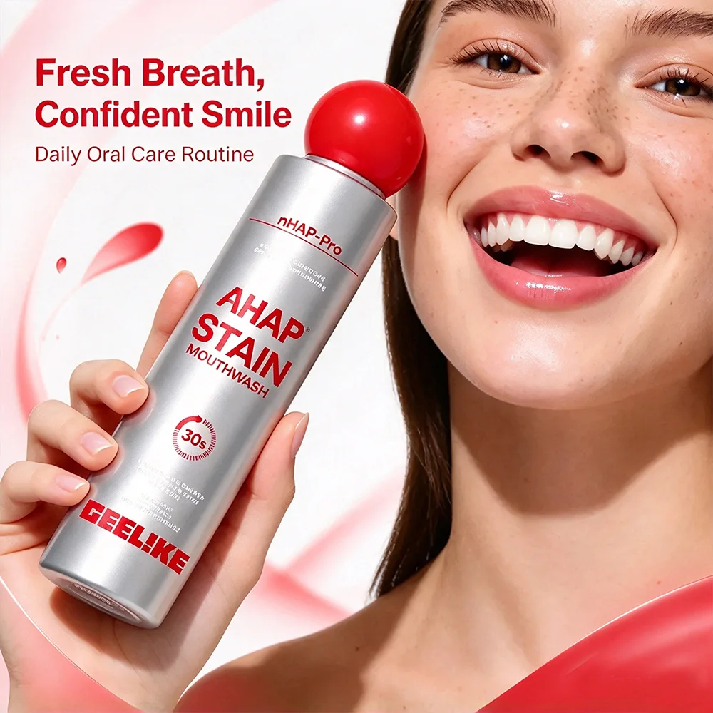 GEELIKE Anti Stain Mouthwash, nHAP-Pro Formula Teeth Whitening Mouth Wash, Fresh Ocean Mint Flavor for Stain Removal & Bad Breat
