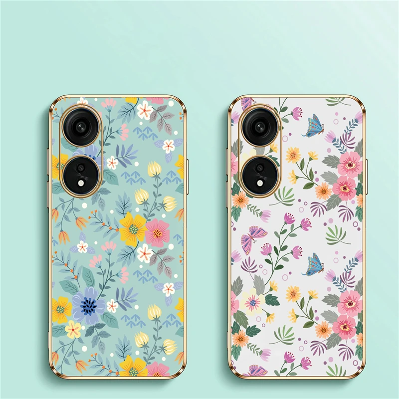 Flower Phone Case For OPPO A98 A58 A38 A78 A76 A36 A83 A91 A92 A93 A94 A37 A39 A59 Plating Silicone Cover Coque