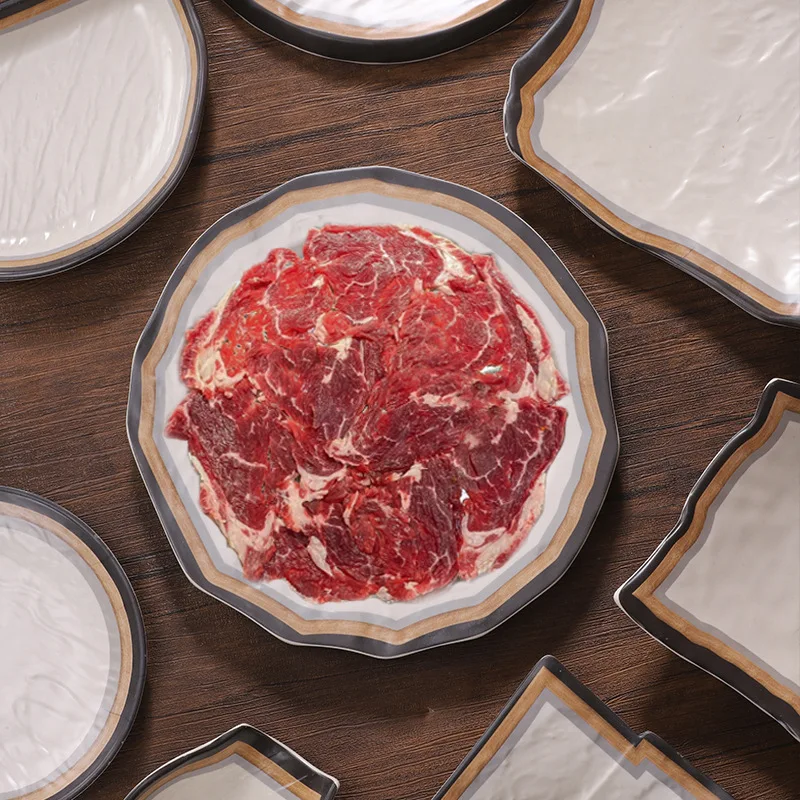 Creative Flat Plates for BBQ Hotpot Sushi Commercial Restaurant Dishware Round Serving Trays 3