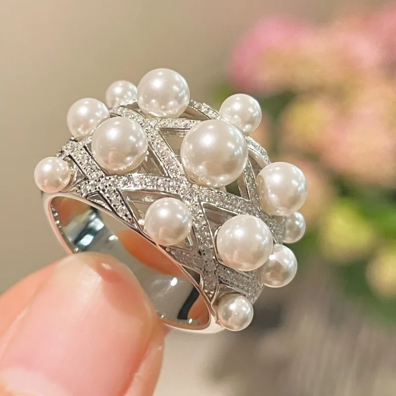 

ZOCA New Design 925 Sterling Silver Natural Shell Pearl Ring Wedding Engagement Fine Jewelry Gift