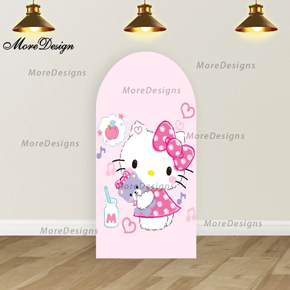 Fondo fotográfico de arco de Hello Kitty, decoración para fiesta de bienvenida de bebé, cubiertas arqueadas para fiesta de cumpleaños de niñas, accesorios de fotografía con cremallera de doble cara