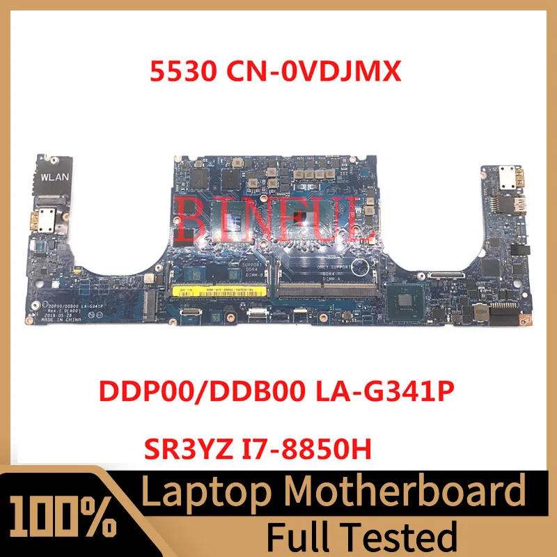 

CN-0VDJMX 0VDJMX VDJMX For Dell Precision 5530 Laptop Motherboard DDP00/DDB00 LA-G341P With SR3YZ I7-8850H CPU P1000 100% Tested