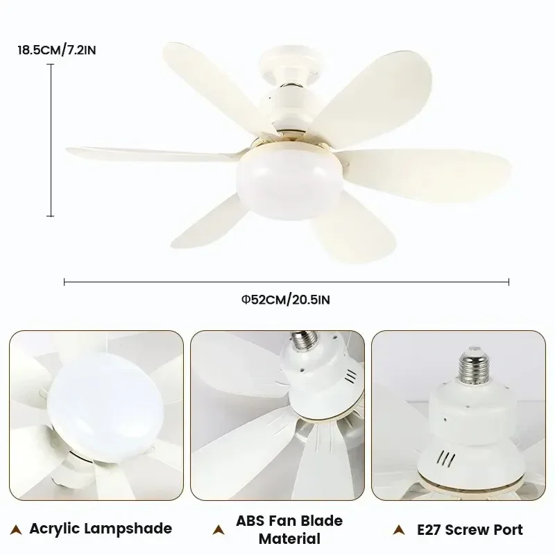 New Home AV90V-265V Mute Flower-shaped Ceiling Fan Light Remote Control E27 Screw Bedroom Modern Minimalist Fan Light Restaurant