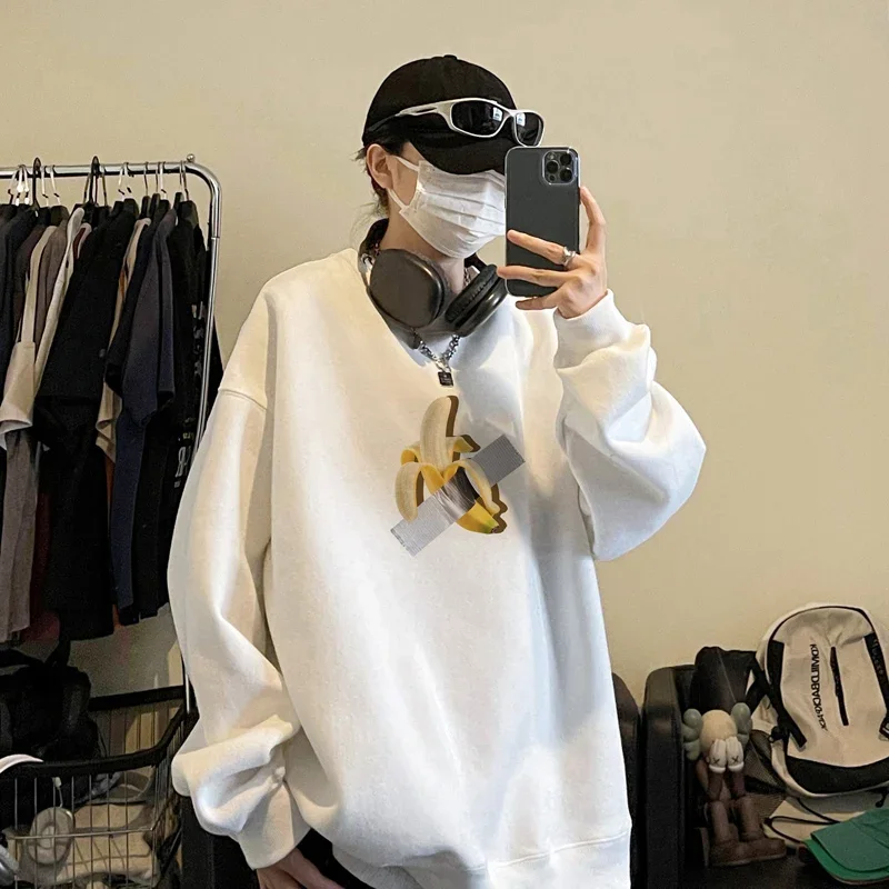 

Men's Oversized Hoodie 5XL White Fashion Hoodies Oversize for Men Funny Banana Print Man Casual Wear Hoody Male Sweatshirt