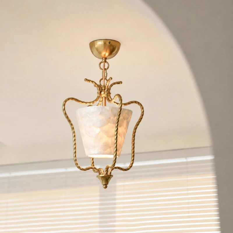 Vintage Luxury Natural Shell LED Home Decor Pendant Light Suspension Chandelier For Villa Bedroom Foyer Lighting Fixtures