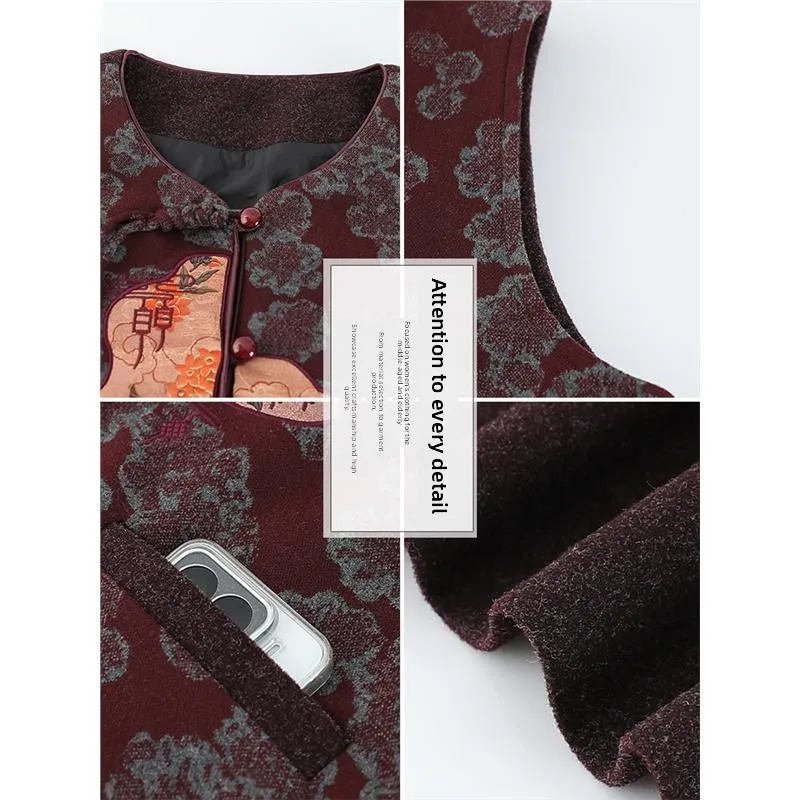 Warm Commuter Sle Women's Vest Set ly Lady Outerwear Mom 80 Years Old andma Autumn Clothes Thiened round Ne Design