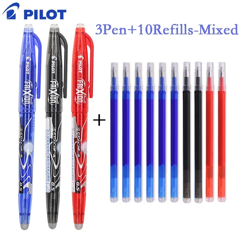 Piloto Frixion Erasable Gel Pen Set, 0.5mm, Azul, Preto, Vermelho, Recarga Substituível, Estudante Escrita Ferramenta Suprimentos, Papelaria Japonês