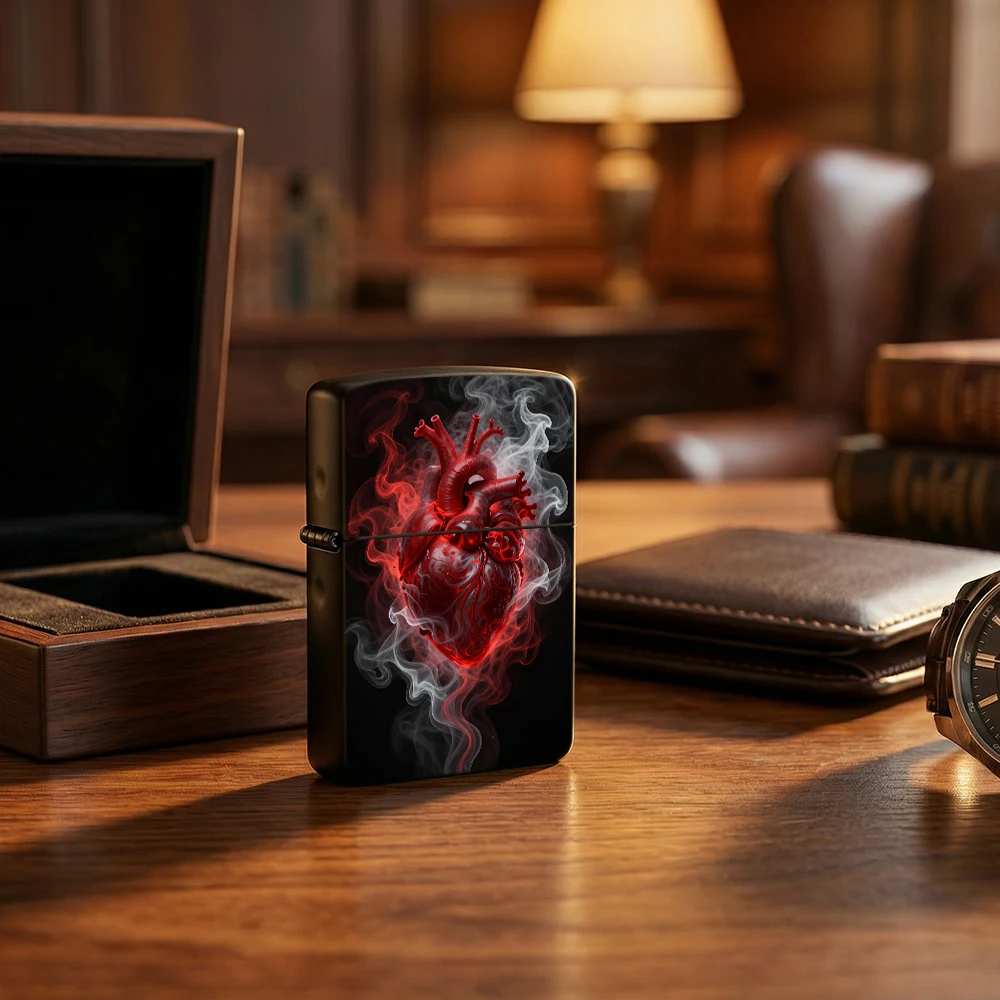 

Glowing Heart Smoke Design Flip Top Lighter for Outdoor Camping
