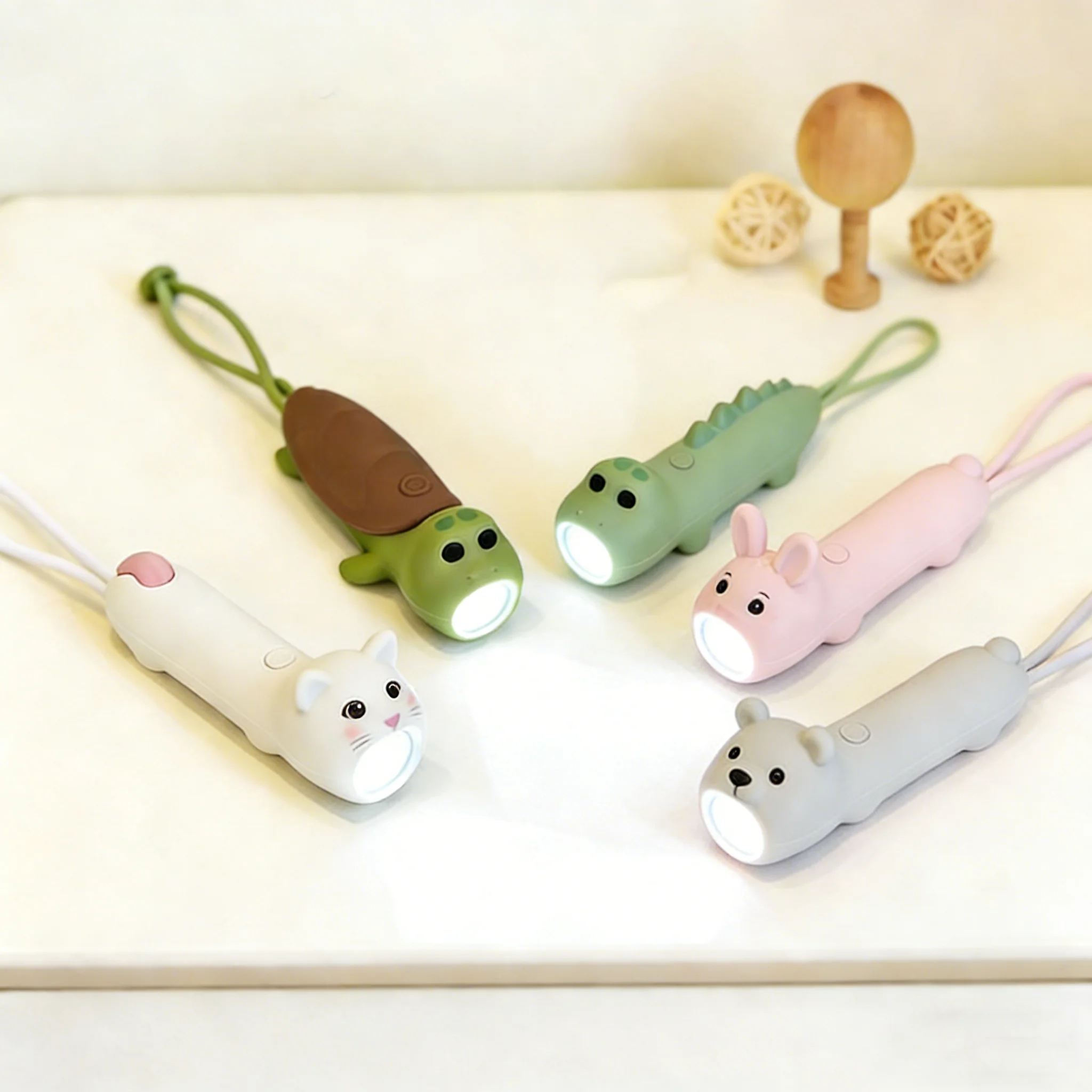 

USB Rechargeable Kids LED Flashlight Cute Bear Rabbit Night Light Portable Bedside Lamp for Children Outdoor Camping Gift Toys