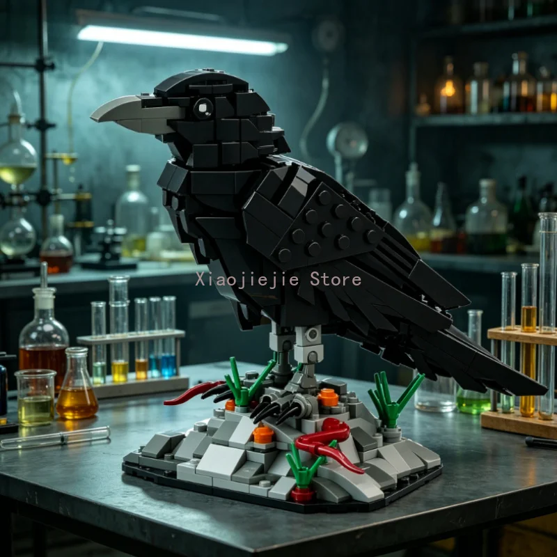 Realistic Black Crow MOC Building Blocks Raven Bird DIY Craft Kit for Adults Home Desktop Decor Collectible Model Gift
