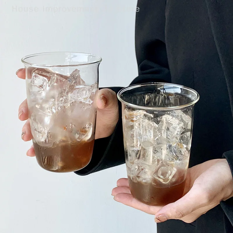 ถ้วยกาแฟม้วนถ้วยลาเต้แก้วในครัวเรือน Drinkware น้ําผลไม้นมแก้วง่ายโปร่งใสขวดน้ําเครื่องแก้วถ้วย Coffeeware