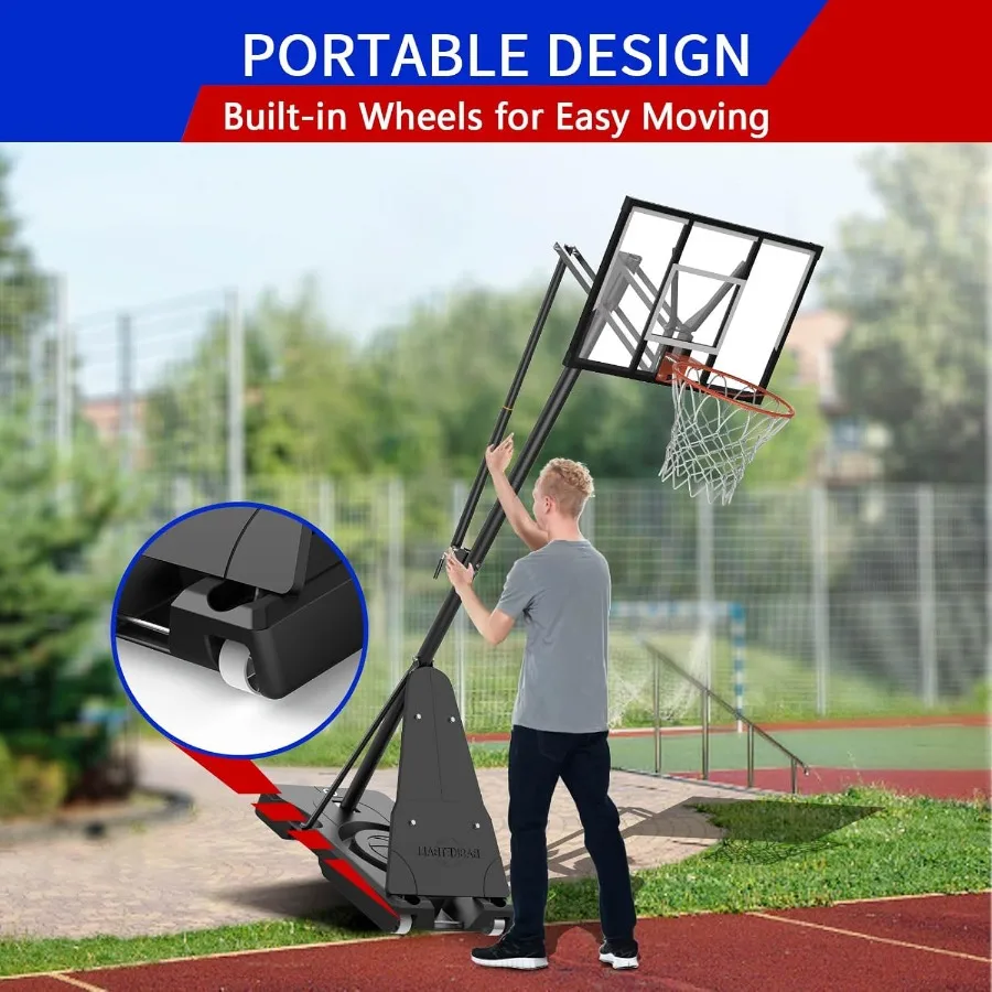 طوق كرة السلة المحمول في الهواء الطلق مع لوحة خلفية 44 بوصة 5.510FT ارتفاع قابل للتعديل هدف كرة السلة مع عجلات قاعدة الثقيلة نحن