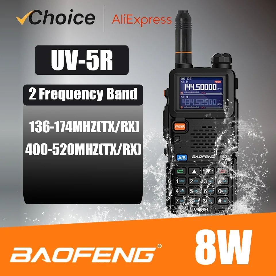 

Baofeng Official Store 2Pcs UV-5R 8W/5W Tri-Power Walkie Talkie High Power Dual Band Long Range Portable Handheld UV 5R Radio