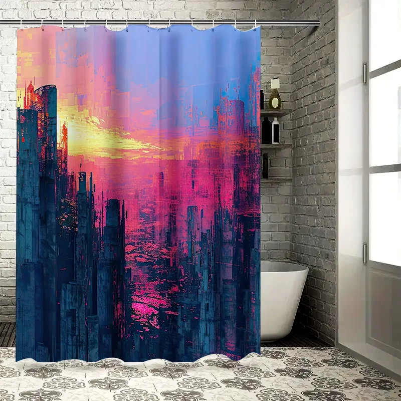 

Занавеска для душа City Skyline, декоративная водонепроницаемая ткань с принтом, аксессуары для ванной комнаты, 3D современная городская сцена, настенное искусство, домашний декор