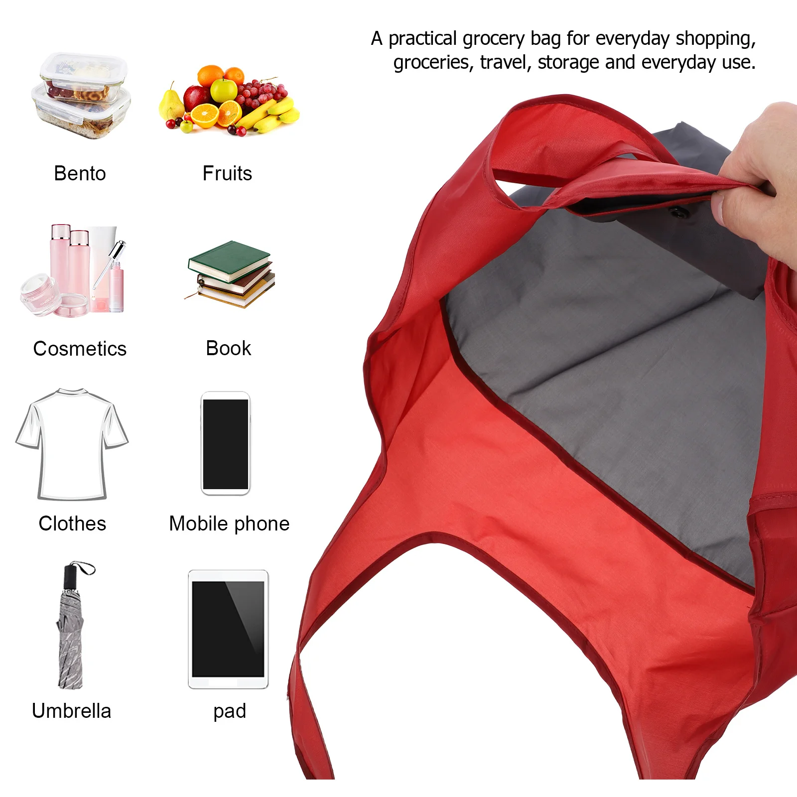 

Foldable Reusable Shopping Tote Bag Portable Grocery Handbag Lightweight Washable Eco-Friendly Polyester Fold Storage Pouch