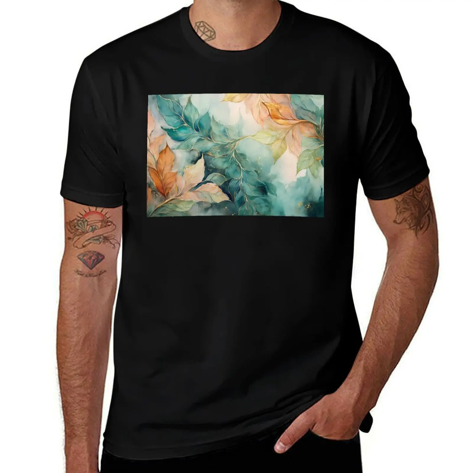 

Cozy EARTHY VINTAGE textured leaves, boho leaf watercolour garden, neutral burnt orange and green leafy spring painting T-Shirt