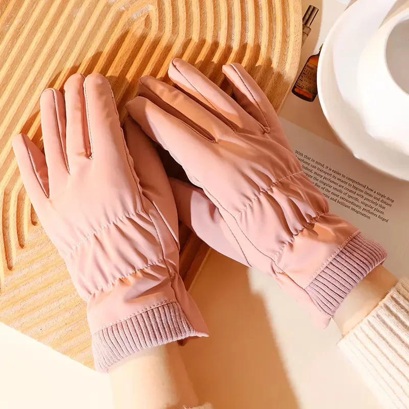 Guantes de invierno a prueba de viento para mujer, impermeables, pantalla táctil, felpa interna, mantener el calor, amigable con la piel, conducción