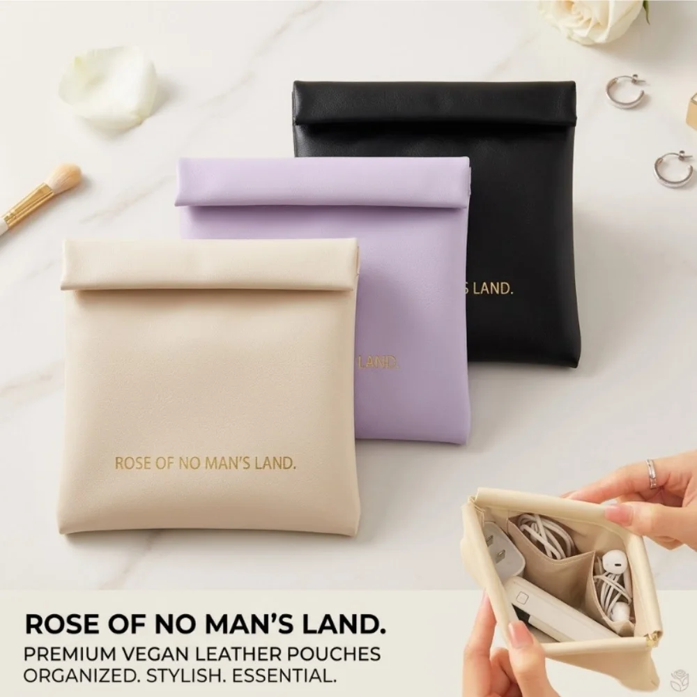 Waterproof Vegan PU Leather Cosmetic Bag Purse Mini Earphone Charging Cable Storage Bag Organizer Pouch Travel Makeup Pouch