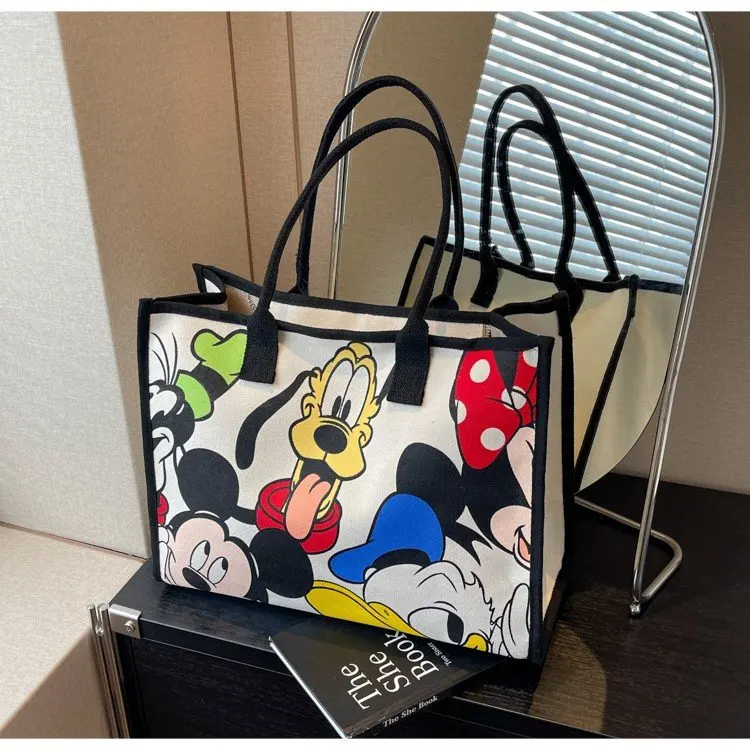 Disney cartoon Mickey mouse Women\'s canvas bag shoulder High capacity portable cartoon bag for shopping handbags