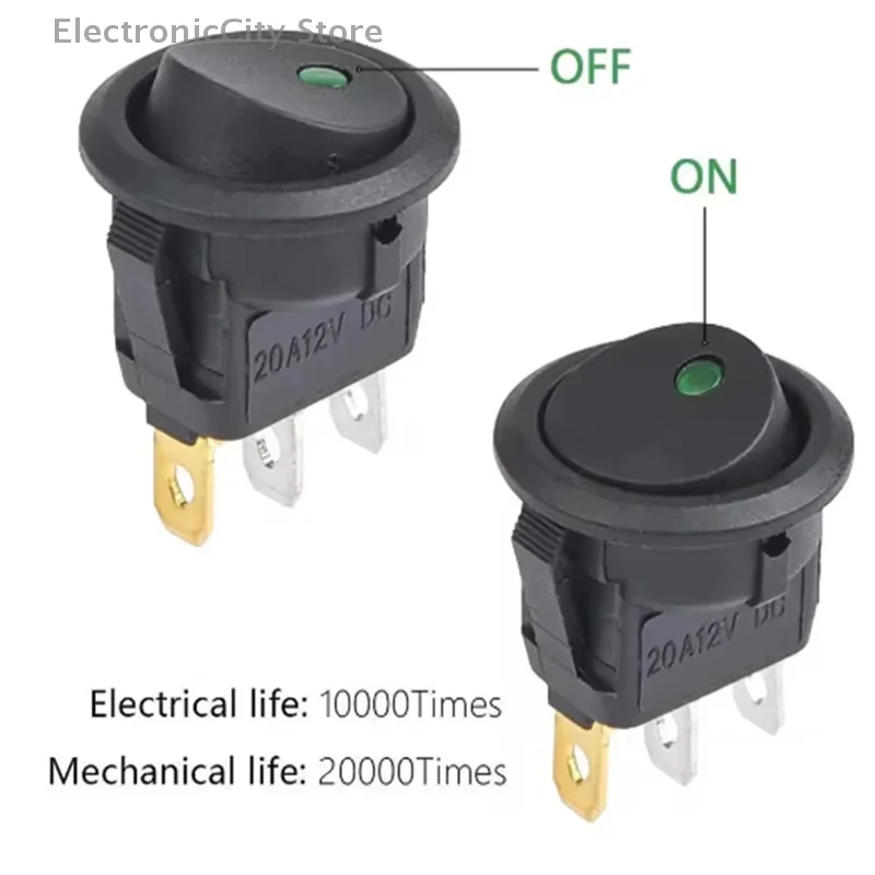 12Pcs Rocker Switch Toggle 12v SPST 3 Pins 2 Position ON/Off Blue LED Light Illuminated Boat Switch