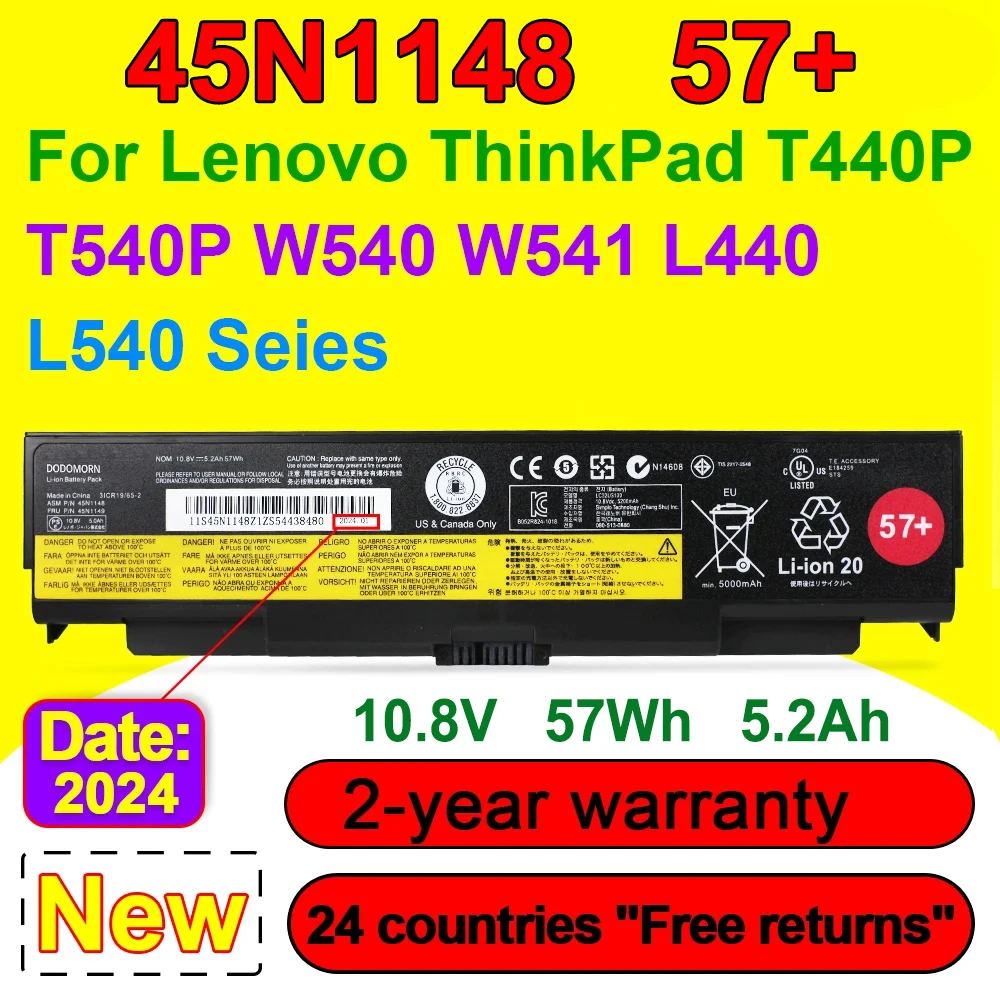 

New 45N1148 57+ Laptop Battery For Lenovo ThinkPad L440 L540 T440P T540P W540 W541 Seies 0C52863 45N1760 45N1159 45N1149 57Wh