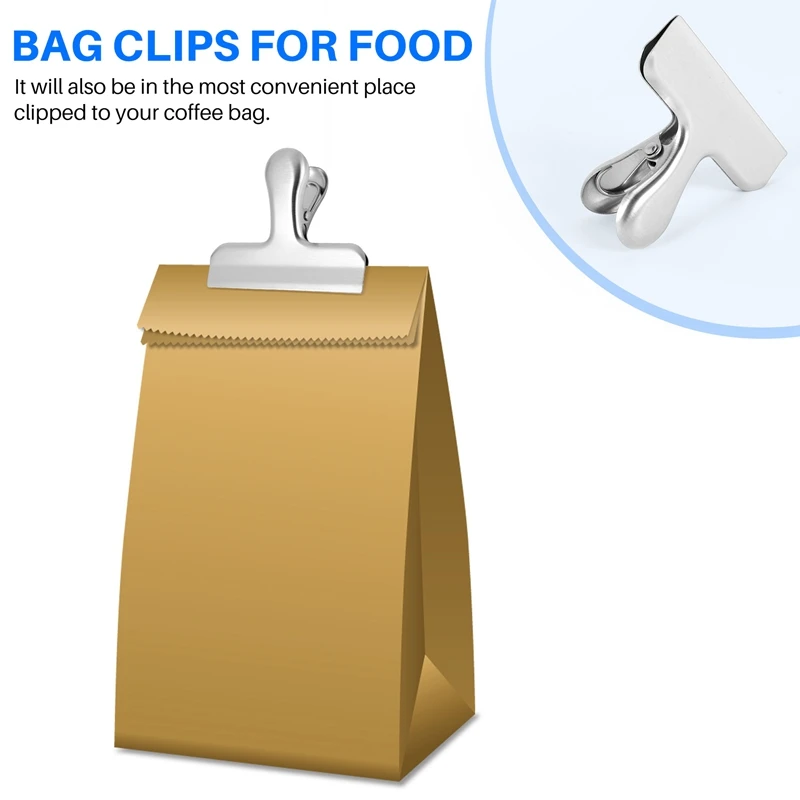 Clips plateados grandes para bolsas de comida, Clips de cocina para paquetes de alimentos para aperitivos, 8 unidades, 3 pulgadas de ancho