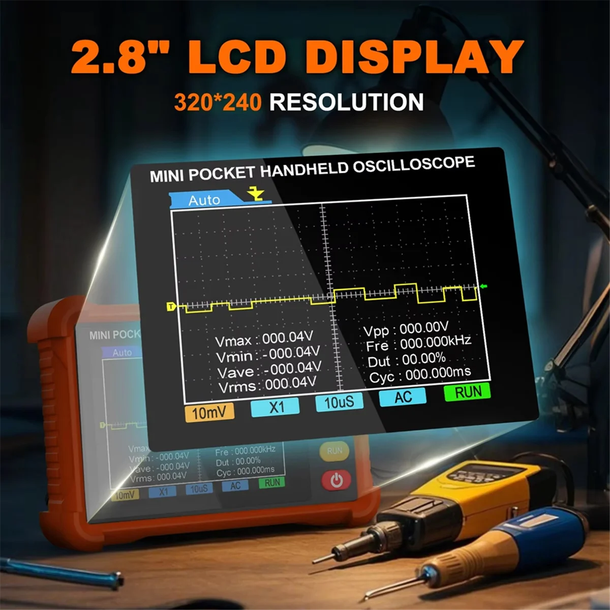 AA98 Handheld Digital Oscilloscope,2.5MS/S Real Time Sampling Rate & 500kHz Bandwidth, BT-500K 2.8-Inch Display Oscilloscope