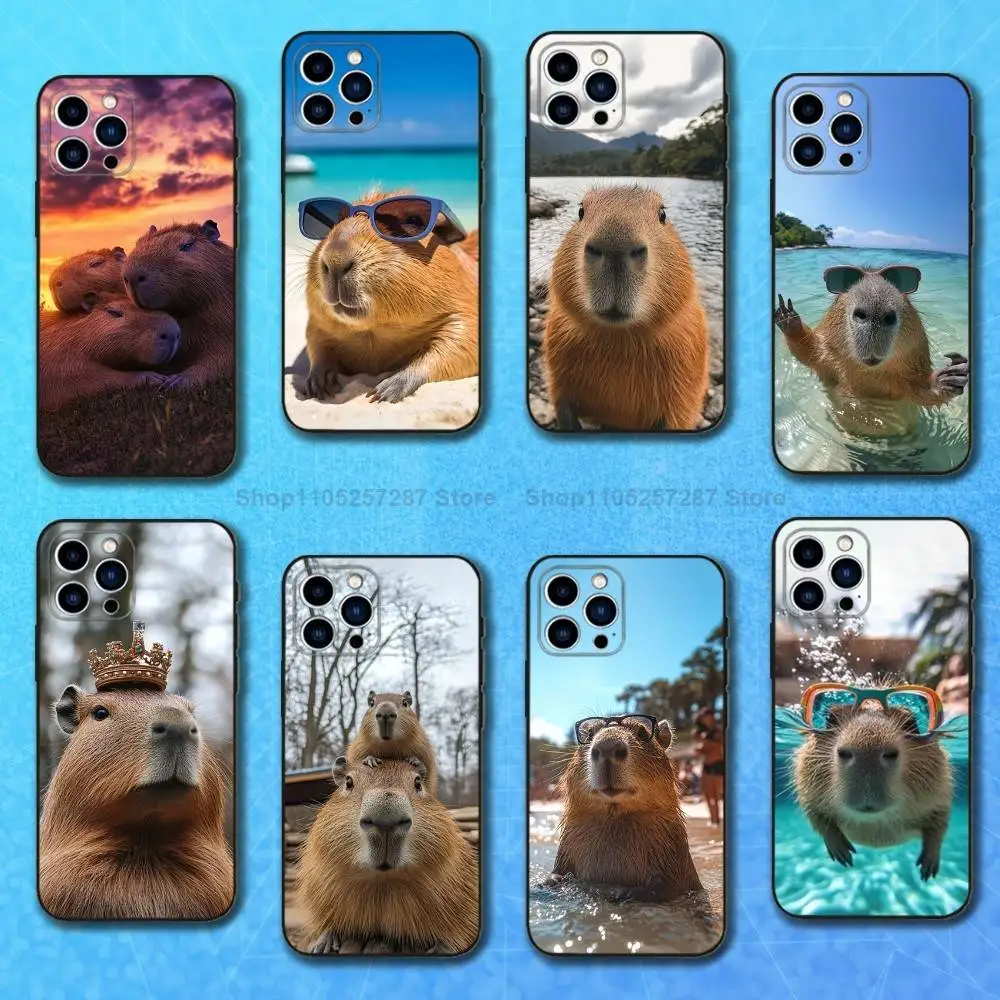 

Funny Animal Capybara Cute For iPhone 8,7,11,12,15,14,13,16,17,Plus,Pro Max,XS,X,XR,SE,Mini,Soft Silicone Black Case