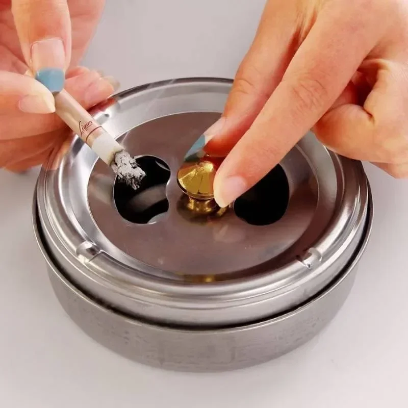 Stainless Steel Round Revolving Ashtray Rotation Enclosed Lid Hotel Home Gadgets