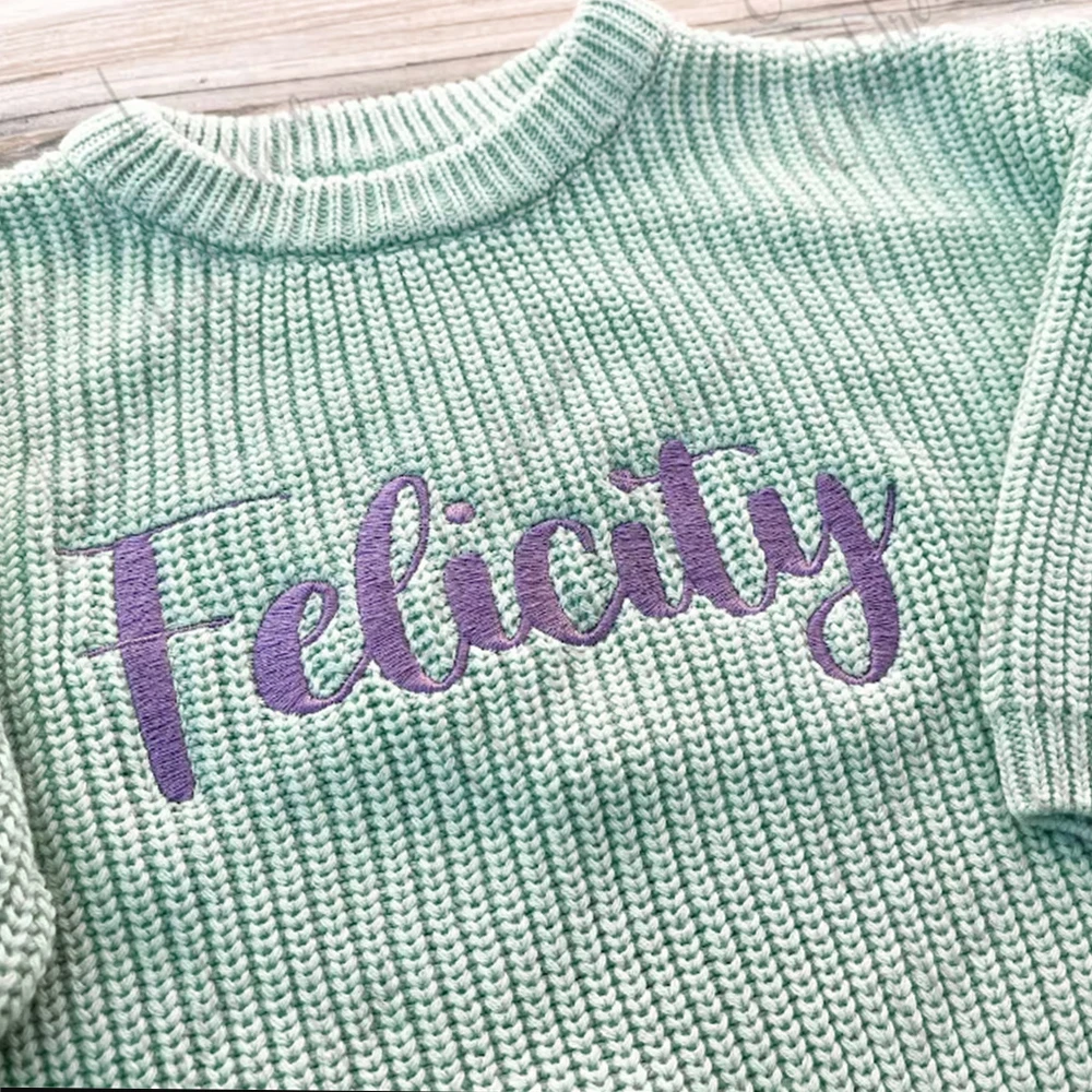 New Baby Sweater Custom Name Newborn Birth Gift Oversized Baby Sweater Embroidered Name Solid Color Soft Unisex Toddler Sweater