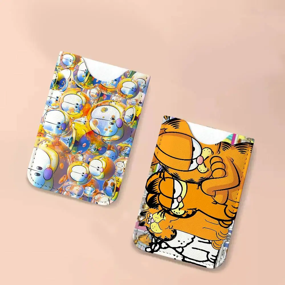 Cartoon G-Garfield Cat Men's Genuine Leather Mini Card Wallet, Ultra Thin Credit Portable Business Card & Transit Bus Card