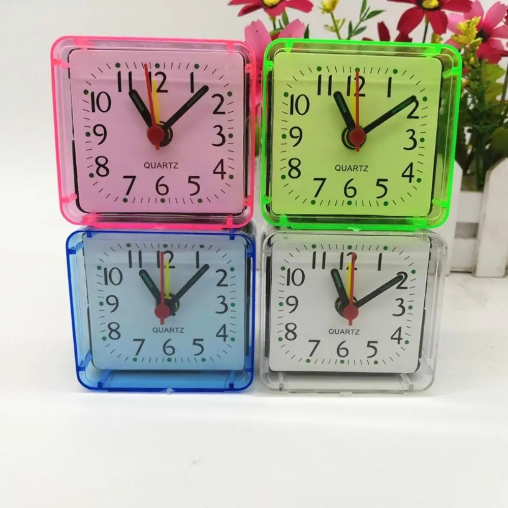 Small Alarm Clock Mute Square Alarm Clock Candy Color Transparent Mini Table Clock Stably Stand Square Desktop