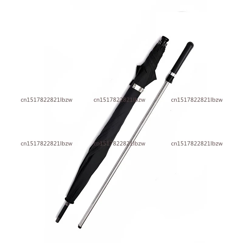Simple self-defense umbrella creative long handle straight pole sunny rain black plastic sunshade sunscreen can be pulled out