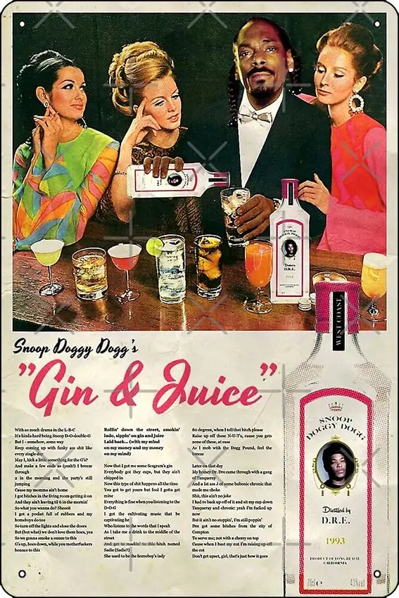 Gin & Juice Poster Metal Sign Decor - 8 x 12inch Bar Pub Garage Man Cave Wall Art