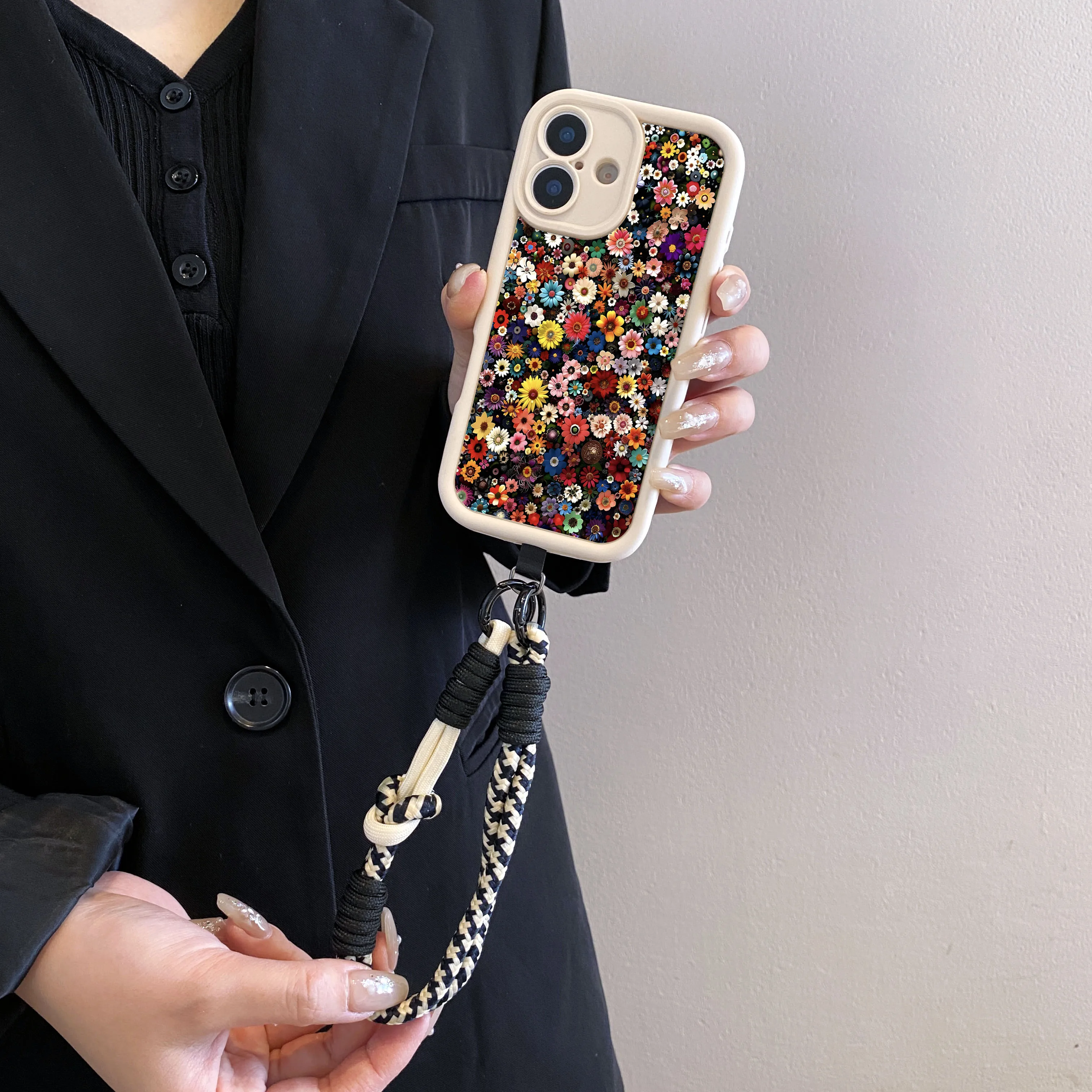 Étui à fleurs colorées pour Samsung S25 Ultra S24 S23 S22 S21 Plus S23 S24 FE, chaîne de poignet, collier, lanière à bandoulière, Funda, 2025