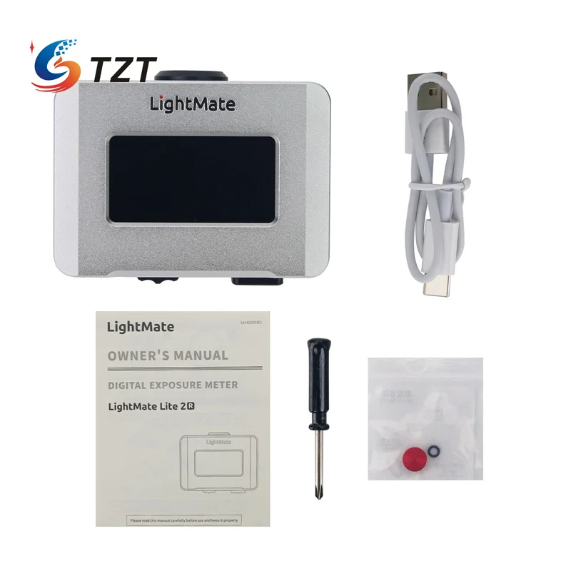 

TZT Metal Silvery LightMate 2R Film Camera Light Meter 30°FOV High Precision Chargeable Ambient Light Digital Exposure Meter
