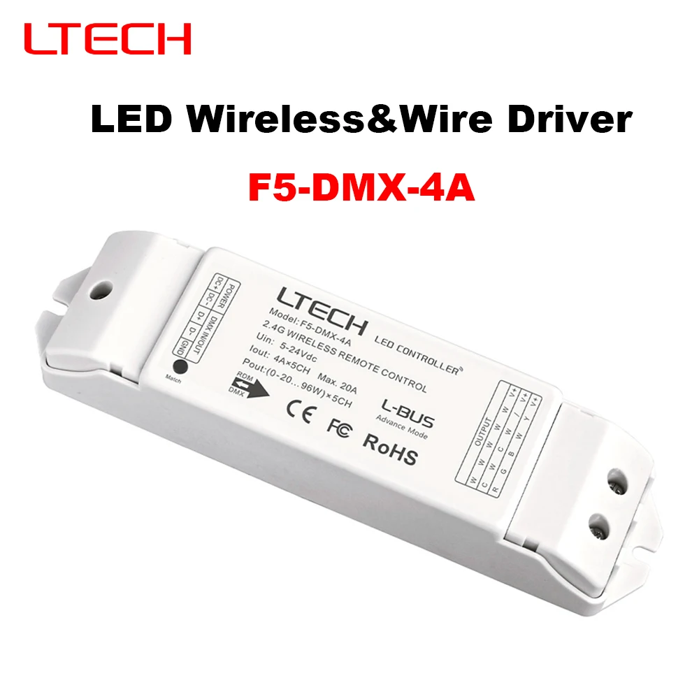 LTECH LED 2 in1 Constant Voltage Wireless DMX Driver F5-DMX-4A 2 in1 Constant Voltage Dimming/Color Temperature/RGB/RGBW/RGBWY