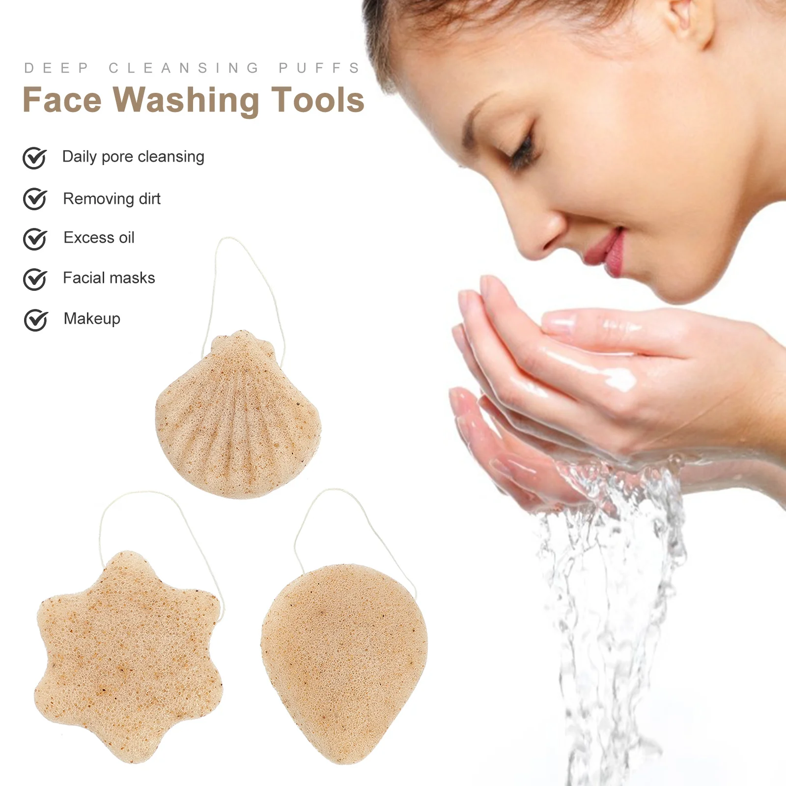3 قطعة إسفنجة تنظيف الوجه من الألياف الطبيعية مزيل المكياج العميق أدوات غسل الوجه الناعمة وسادات فعالة للعناية بالبشرة #4