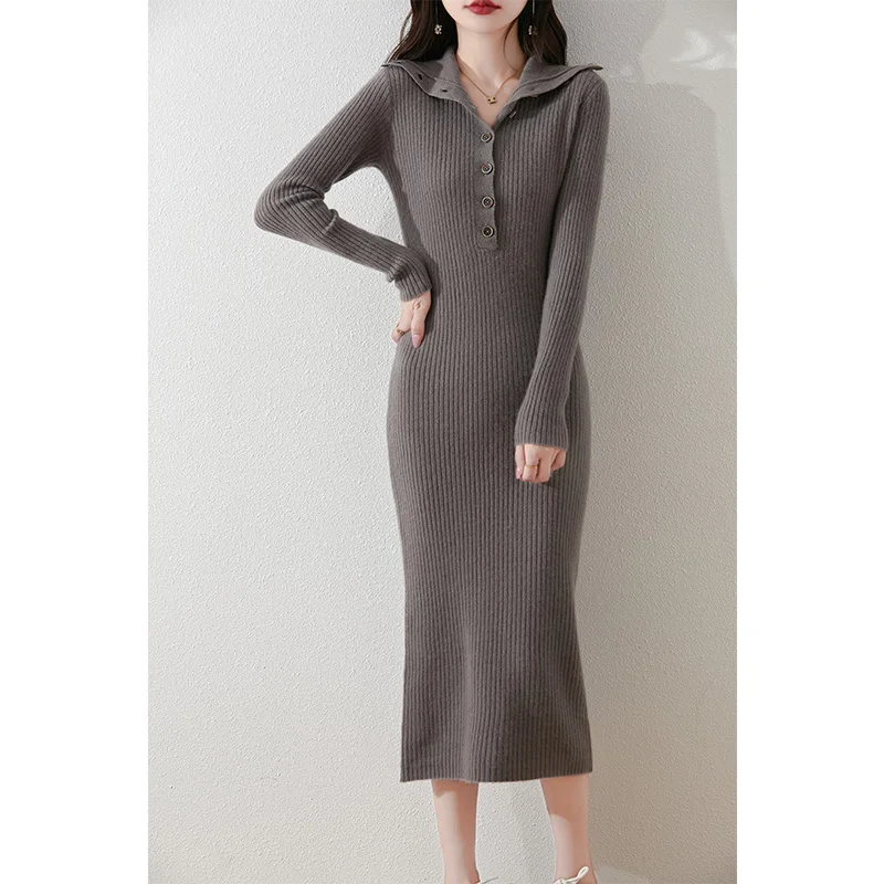 2024 Autunmn/Winter Loose High Collar Dresses Casual Women\'s Dresses On Offer Clearance Free Shipping 100% Wool Knitted Jumpers