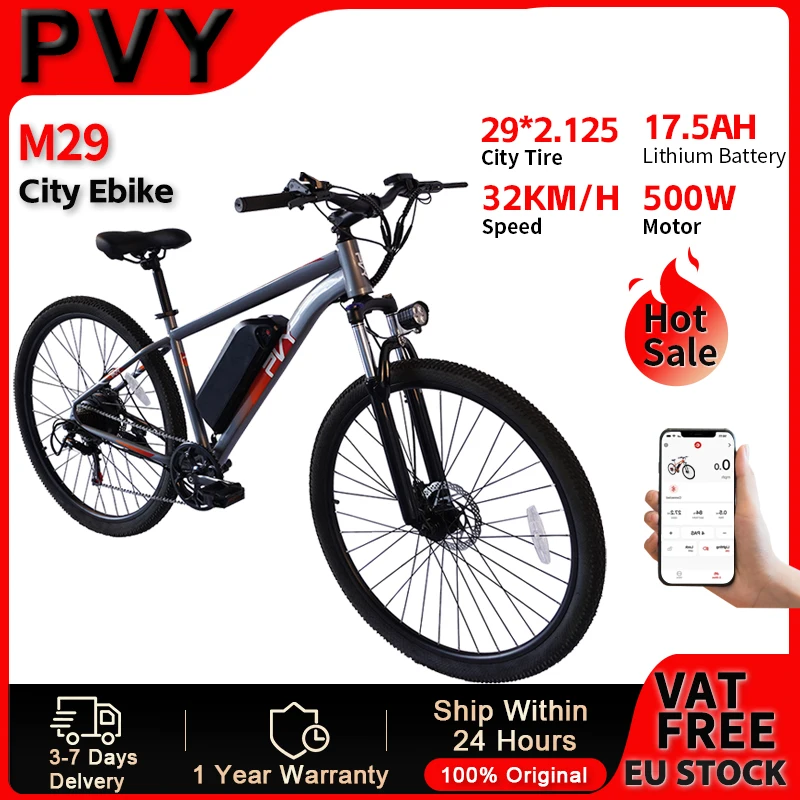 PVY M29 vélo électrique 500W famille e-bike 29 pouces cyclomoteur électrique pour adulte E vélo 32 Km/h 48V17.5Ah vélo électrique pliant