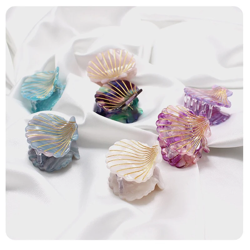 1Pcs Lady Shell Shape Hair Claw Hairpins Fashion Barrette Beauty Hair Grips Girl Colorful Headwear Hair Styling Accessories